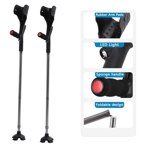YOKABOZE 2 Pcs Forearm Crutch for Adults with Light, Foldable Lightweight and Adjustable with Handle Pads, Aluminum Crutches for Heavy Duty Work Walking (Black) 7
