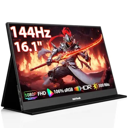 HotYeah Portable Travel Monitor, 16.1'' 144Hz 1080P FHD Portable Monitor, 106% sRGB HDR Display USB-C HDMI External Screen w/Smart Cover, 2nd Screen for Laptop, PC, Mac, Switch, PS5/4, Xbox