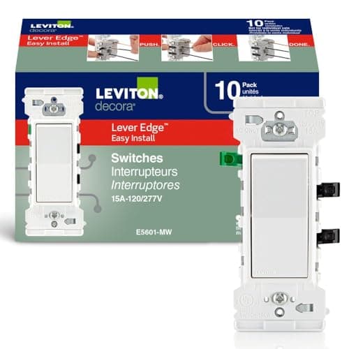 Leviton Lever Edge 15 Amp Single Pole Rocker Switch, 10-Pack, E5601-MW, White