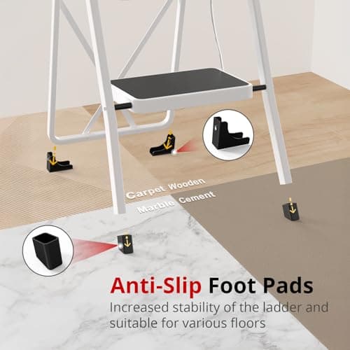 HBTower Step Ladder Folding Step Stool for Adults with Anti-Slip Pedal,330 lbs Capacity for Kitchen, Home,White 3