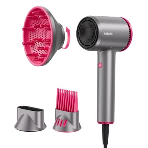 BABONIR High-Speed Hair Dryer 110,000 RPM, 1875W Ionic & Plasma Blow Dryer with Diffuser, Concentrator & Comb, 550 Million Ionic Hairdryer with Cool Shot, Low-Noise CompactPro Travel & Salon – Gray
