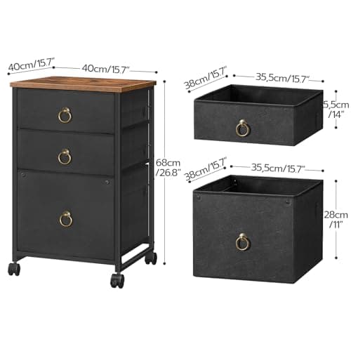 HOOBRO 3-Drawer Mobile File Cabinet, Vertical Filing Cabinet, Under Desk Storage Drawers for Home Office, Rolling Printer Stand, A4/Letter-Sized, Nonwovens Drawer, Rustic Brown and Black BFK30WJ01 8