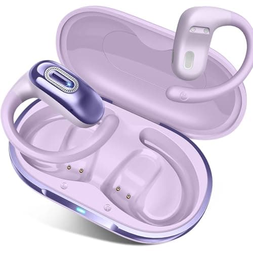 Open Ear Headphones, Bluetooth 5.4 Earbuds, 50H, Air Conduction Ear buds, HD Stereo Bass Over Ear Earphones with Earhooks, Ultra-Comfort Secure Fit, Waterproof Headset for Working Sports, Dark Purple