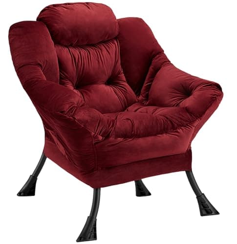 Congermom Fabric Lazy Chair Large Accent Chair,Velvet Frabic Modern Lounge Reading Chair with Armrests & Side Pocket,Upholstered Armchair for Living Room,Bedroom,Dorm(Dusty Rose)