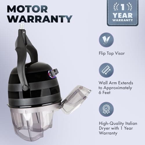 Pibbs 515 Kwik Dri Wall-Mounted Hair Dryer for Professional Salons, 1100W Hooded Dryer, Adjustable 6' Wall Arm, Flip-Top Visor, Timer & Temperature Control Dial, PIB-515 5