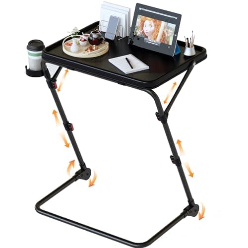 FRESMINT TV Tray Table with Cup Holder Adjustable Folding, TV Dinner Tray for Living Room,Small Space,Office.Portable TV Tray with 4 Height and 3 Angle Adjustments, Black 7