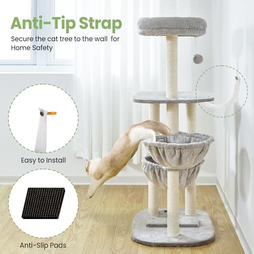 Small Cat Tree Tower with Lots of Scratching Posts - 42 Inch Medium Compact Cats Scratch House with Hammock Perch for Multi Level 2 Kitty - Indoor Corner Cat Bed Condo Climbing Gym Towers Furniture 7