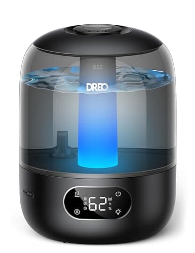 DREO Humidifiers for Bedroom, 3L Top Fill 30H & 26dB Quiet Runtime for Large Room, Cool Mist Ultrasonic Humidifier with Humidity Sensor, Night Light for Home, Baby, Nursery, Plants, 360° Nozzle, Black