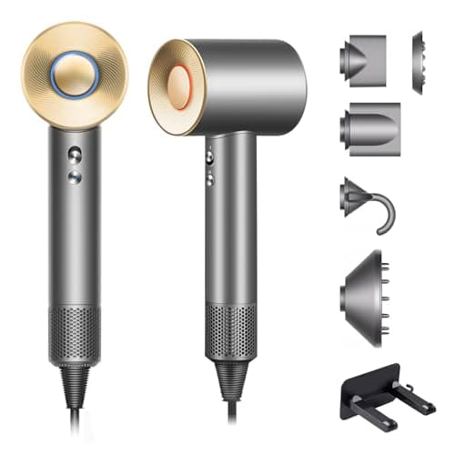 Brushless Powerful Hair Dryer, 1600W 110,000 RPM Fast Drying High Speed Blow Dryer with Negative Ion Technology, Portable Lightweight with Diffuser and Nozzle for Home Salon Travel, Grey