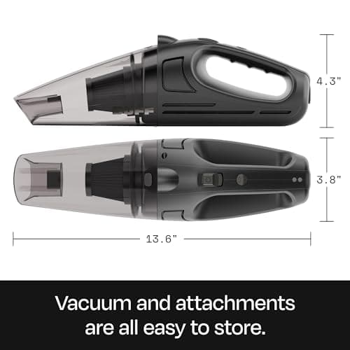 BUFF Handheld Vacuum Cordless - Portable and Rechargeable Car Vacuum Cleaner with LED Flashlight, Crevice Tool, Brush, and Storage Case for Home, Office, Car, Pets - Black 8