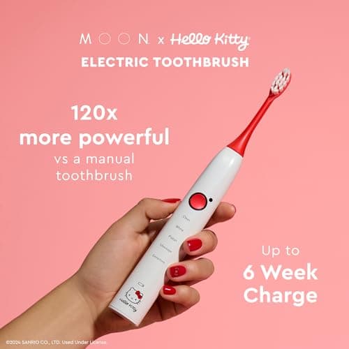 MOON x Hello Kitty Sonic Electric Toothbrush for Adults & Teens, 5 Smart Modes, Clean, White, Massage, Polish & Sensitive, Rechargeable, Travel Case, 2 Brush Heads, Industry-Leading 6 Week Charge 2