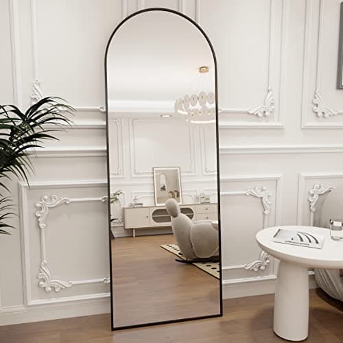 Koonmi Arched Full Length Mirror, 64"x21" Black Standing Hanging or Leaning Full Body Mirror with Aluminum Alloy Frame for Living Room and Bedroom