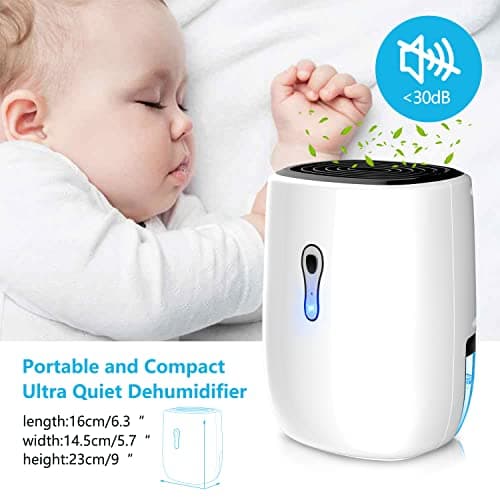 Posdry Dehumidifiers for Home 27oz(800ml) Small Auto Shut off Dehumidifiers with Drain Hose,Portable Ultra Quiet Mini Dehumidifier Effective for Bathroom, Basement, Garage, RV, Gun Safe, Closet 6