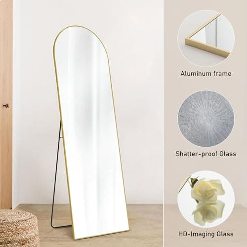 OLIXIS Arched Full Length Mirror 64.1"x 21.5" for Bedroom, Full Body Mirror with Stand, Hanging or Leaning for Wall, Aluminum Alloy Thin Frame Floor Standing for Living Room, Long, Gold 6