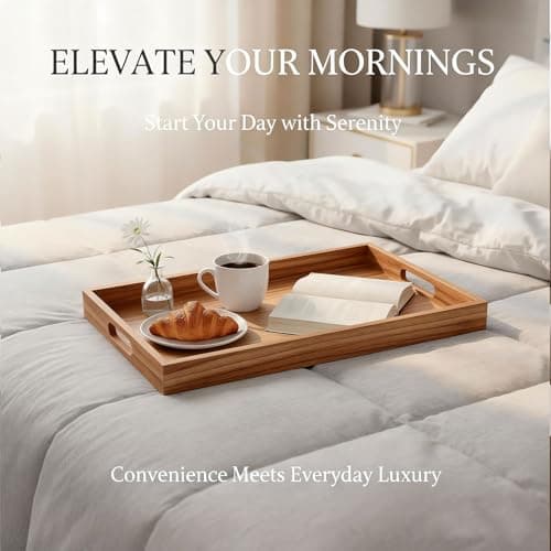 Krismax Wooden Serving Tray with Handles, Rustic Brown Rectangular Serving Platter 15.7x11.4 Inch for Coffee Table, Decorative Storage Tray 6