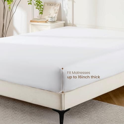 ROSE&RISY White Queen Fitted Sheet,Soft and Breathable for Sleeping,Cooling Fitted Sheets,16“ Deep Pocket, 1pack (White, Queen) 7