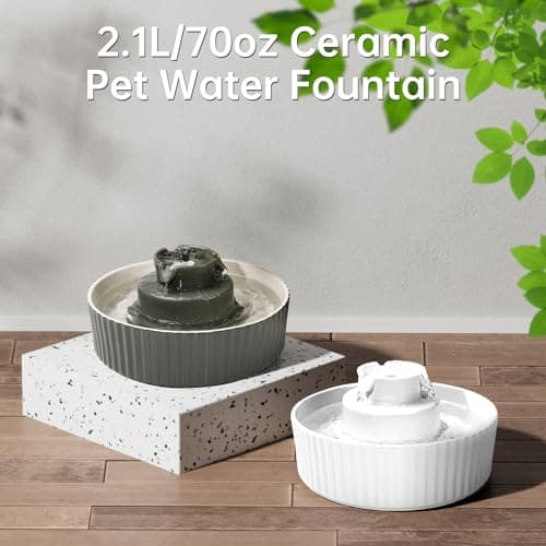 Ceramic Cat Water Fountain, 2.1L/70oz Ceramic Pet Water Fountain Automatic Cat Drinking Fountains Pet Water Bowl, Porcelain Cat Water Dispenser with Ultra-Quiet Pump for Cats and Dogs(Grey) 8