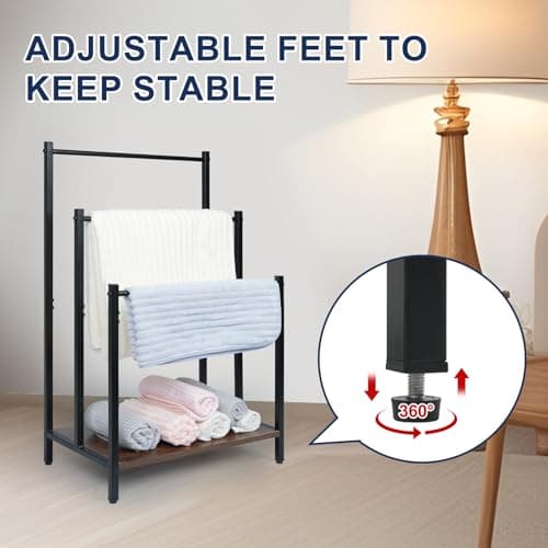 storenization Standing Towel Rack, 3-Tier Blanket Holder with Storage, Sturdy Freestanding Towel Racks Metal Blanket Rack for Bathroom, Bedroom, Living Room 5