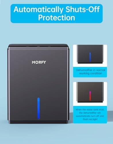 MORFY Dehumidifier, 80 OZ Small Dehumidifier for Bedroom, Bathroom, RV, Closet, Dual-Semiconductor Quiet Dehumidifiers for Home Room with Drain Hose, 7 Colors LED Auto Shut Off 5