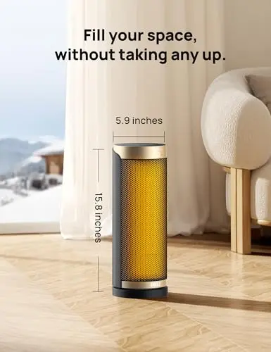 DREO Space Heater, 1500W Electric Heaters for Indoor Use with Thermostat, 70° Oscillation, 8 Safety Protections, 5 Modes, Remote, 12H Timer, Quiet Portable Heater for Office, Bedroom, Large Room 9