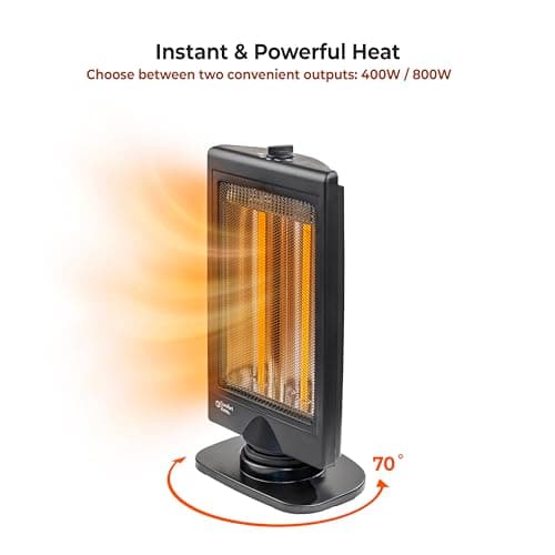 Comfort Zone Oscillating Portable Space Heater, Flat Panel, Halogen, Infrared, Electric, Adjustable Tilt, Overheat Sensor, Stay-Cool, & Tip-Over Switch, Ideal for Home, Bedroom, & Office, 800W, CZHTV9 7