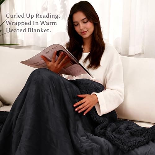 TICOO Electric Heated Blanket Twin Size 62" x 84" - 5 Heat Settings & 10H Auto-Off, Microplush Flannel & Sherpa Lining, Machine Washable, Overheat Protection, Ideal Gifts for Home/Bedroom/Sofa, Black 5