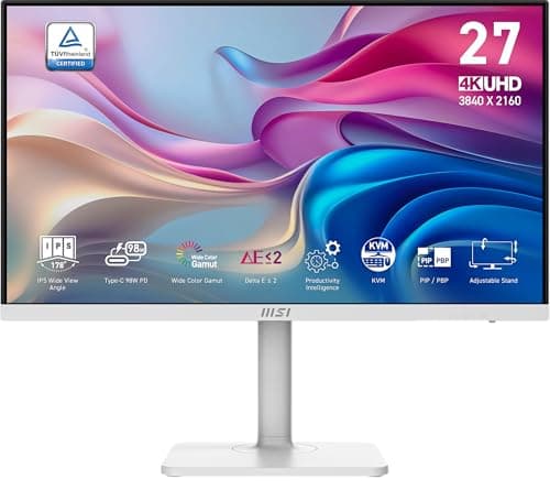 msi Modern MD27UPHW 27-inch IPS 3840 x 2160 (UHD) Computer Monitor,60 Hz,Adaptive-Synch,Display HDR 400,HDMI,DisplayPort,VESA Mountable,Height Adjustable,Speaker,White