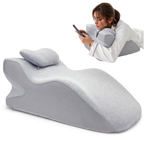 Generic Adult Ergonomic Memory Foam Bed Triangle Wedge Pillow Headboard for Sitting up Back Neck Pain Relief with Face Down Massage Prone Pillow Function for Reading, with Washable Cover (Grey)