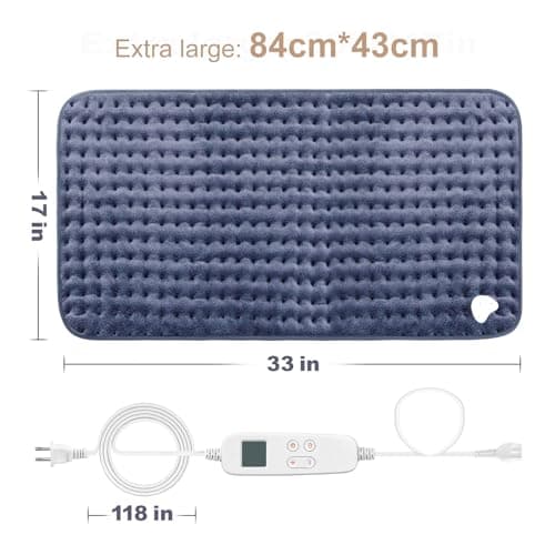 VAAGHANM Heating Pad: 33 x 17 inches Electric Heating Pad for Back -Extra Large Heat Pad for Shoulder/Neck/Knee/Arms - Upgraded 6 Timer & 6 Temperature Controller -Auto Shut Off 6