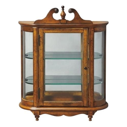 Butler Melinda Vintage Oak Wall Curio Cabinet – Small Wall‑Mounted Display Cabinet with Glass Door & Two Adjustable Shelves | Traditional Solid Wood Curio Cabinet