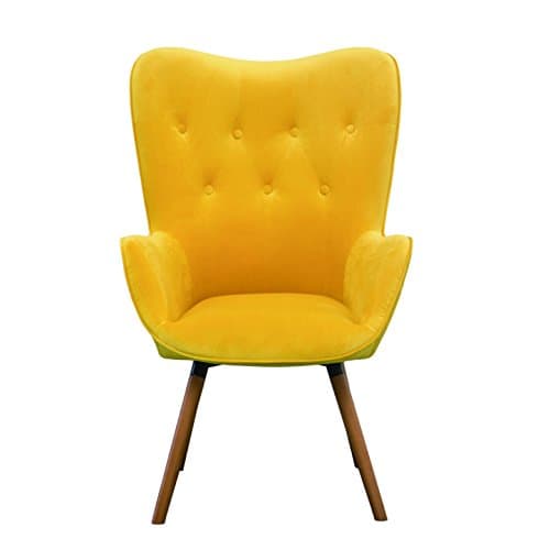 Roundhill Furniture AC155YL Doarnin Silky Velvet Tufted Button Accent Chair, Yellow 30D x 41.5W x 26.8H in 6