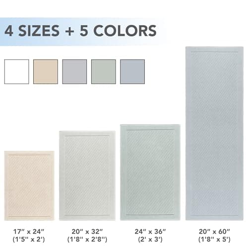 Arkwright 100% Cotton Bathroom Rug - High Absorbent Stylish Textured Woven Design Bath Mat, Slip Resistant Backing for Shower and Bathtub Floor, 20x32 in - White 5