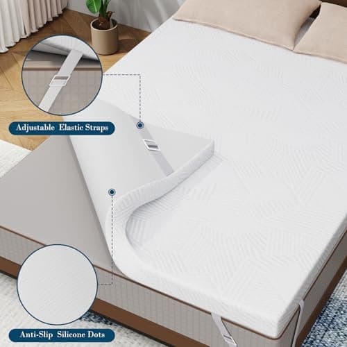 3 Inch Queen Size Memory Foam Mattress Topper, Cooling Gel Bed Topper with Removable Cover, Soft & Pain Relief & Breathable, CertiPUR-US & Oeko-Tex Certified 4