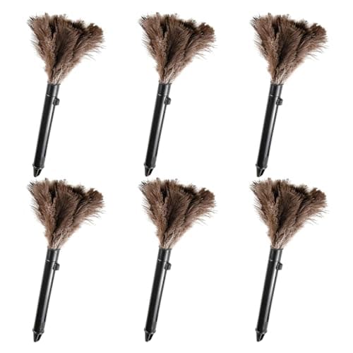 FeelfunFeather Retractable Feather Duster-Genuine Ostrich Feathers,Anti-Static,Reusable Eco-Friendly Handheld Cleaning for Keyboard,Home,Car,Office(10 to 15 Inches) 6 Pack