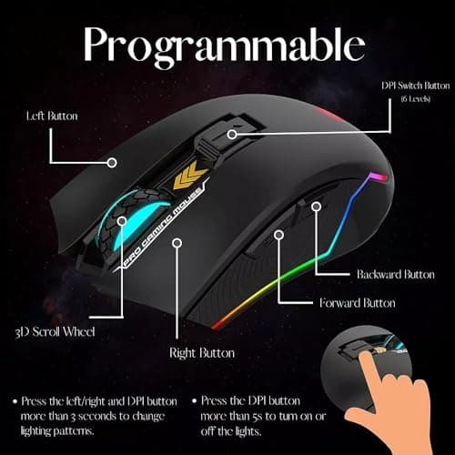 HP Wired Gaming Mouse LED RGB Backlit Adjustable 6200 DPI 6 Programmable Buttons Ergonomic USB Mice for Gamers 7
