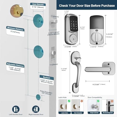 Keyless Entry Door Lock with Handle Set, Keyless Entry Deadbolt with Handle Set, Smart Locks for Front Door Alexa Fingerprint Auto Lock,Silver 7