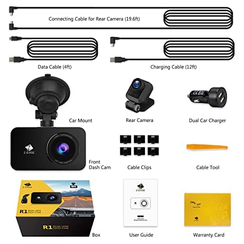 Z-Edge WiFi Dash Cam, 1920x1080P FHD, Front and Rear Dash Cam, Dual Cam, Car DVR, Night Vision, Parking Mode, G-Sensor, Loop Recording 7