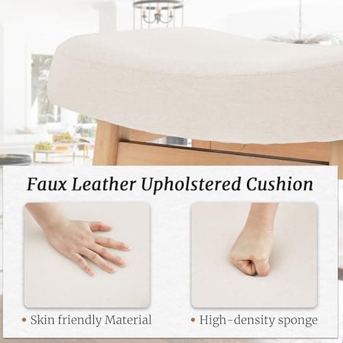 Cozyman Bar Stools Set of 3, Barstools with Sturdy Wood Legs, Saddle Seat Counter Height Bar Stools for Kitchen Counter, Bar, Dining, 24 Inch Farmhouse Counter Stools, Beige Fabric 6