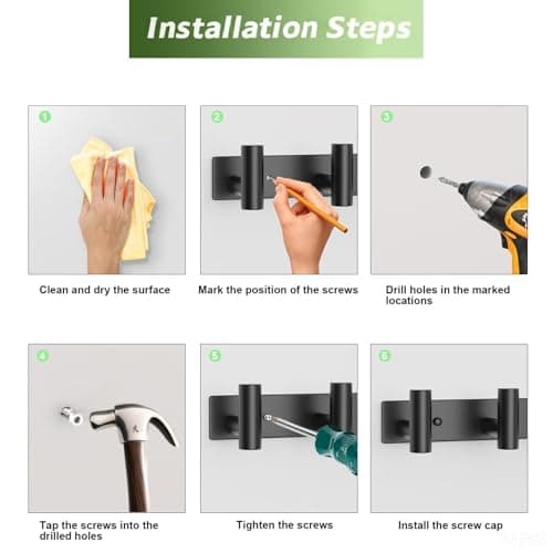 VINHOLD Wall Mounted Coat Rack-3 Hooks, Heavy Duty Stainless Steel Wall Hooks for Towel Coat Bag, Hat Rack Coat Hanger Coat Hooks Towel Racks for Bathroom Entryway Kitchen Hotel Office (Black, 1 Pack) 8