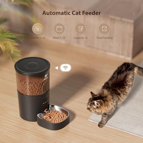 Automatic Cat Food Dispenser, WiFi Cat Feeder with APP Control for Pet Dry Food, Timed Pet Feeder Programmable, Dual Power Supply, Slow Feeder for Cat 6