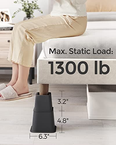 SONGMICS Bed Risers, 4-Pack Furniture Risers, Heavy Duty Bed Lifts in Heights of 3, 5 or 8 Inches, Lifts up to 1300 lb, for Sofa, Table Legs Extenders, Black UCDG001B01 7
