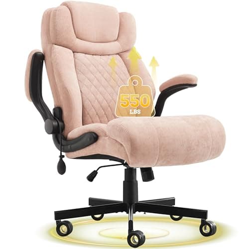 550LBS Big and Tall Office Chair, Comfy Heavy Duty Executive Chair with Adjustable Lumbar Support Double Spaces Casters, Fabric Extra Wide Seat Ergonomic Computer Desk Chair for Back Pain, Pink