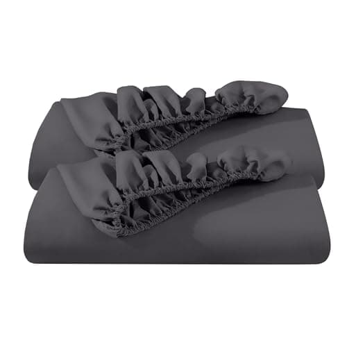 Bare Home 2-Pack Fitted Bottom Sheets Short Queen - Premium 1800 Ultra-Soft Wrinkle Resistant Microfiber - Deep Pocket (Short Queen, Forged Iron Grey)