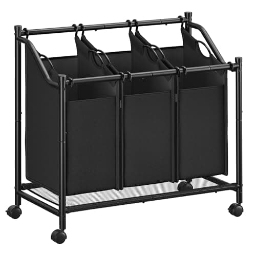 SONGMICS Laundry Sorter, Rolling Laundry Basket with 3 Removable Bags, Laundry Hamper, Laundry Cart, for Laundry Room, Bedroom, Bathroom, 3 x 11.9 Gallons, Ink Black URLS102B01