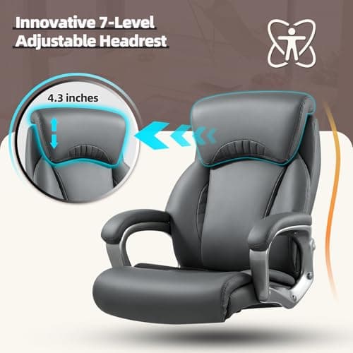 Yalissey Massage & Heated Executive Office Chair with Adjustable Headrest, 6 Points Vibration, Extra Wide Ergonomic Office Desk Chair for Big and Tall 500LBS, Thick Seat, Grey 5