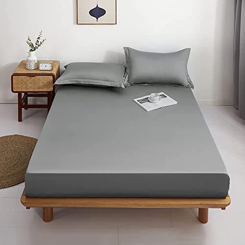 Lirex Cotton Fitted Sheet Full, 300 Thread Count Soft Breathable, 8-10" Deep Pocket Sheet for Hotel Home, Dark Grey 6