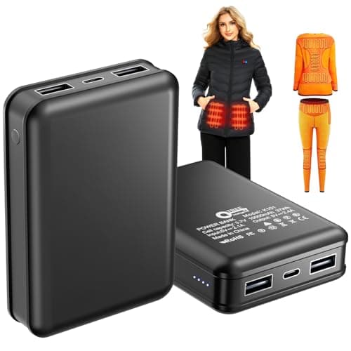 QTREE intelligence 2 Pack 5V2.4A Power Bank for Heated Jacket Vest Underwear Pants, Portable 10000mAh Dual USB Output Ports Battery Pack for Smart Device
