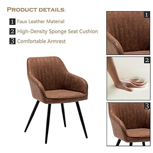 annjoe Faux Leather Accent Arm Chairs for Living Room Leisures/ Upholstered Chair with Metal Legs Set of 2 for Home Kitchen Office Bistro Cafe, Brown 6