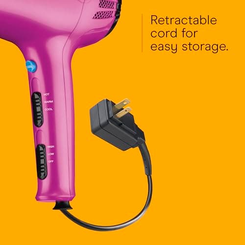 Conair Hair Dryer with Retractable Cord, 1875W Blow Dryer, 3 Heat Settings, 2 Speeds, Blow Dryer with Diffuser and Concentrator Attachments, Ionic + Tourmaline Technology, Pink 6