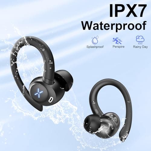 Wireless Earbuds, Bluetooth 5.4 Headphones Stereo Deep Bass with Earhooks, 50H Bluetooth Ear buds with Noise Cancelling Mic, Fast Charging Digital Display IP7 Waterproof earphones for Workout/Sports 6